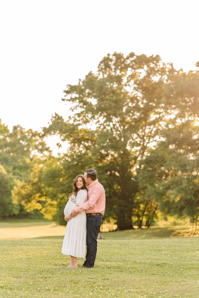 Chattanooga maternity photographer, Chattanooga photo spot Greenway Farms, couple posing embracing