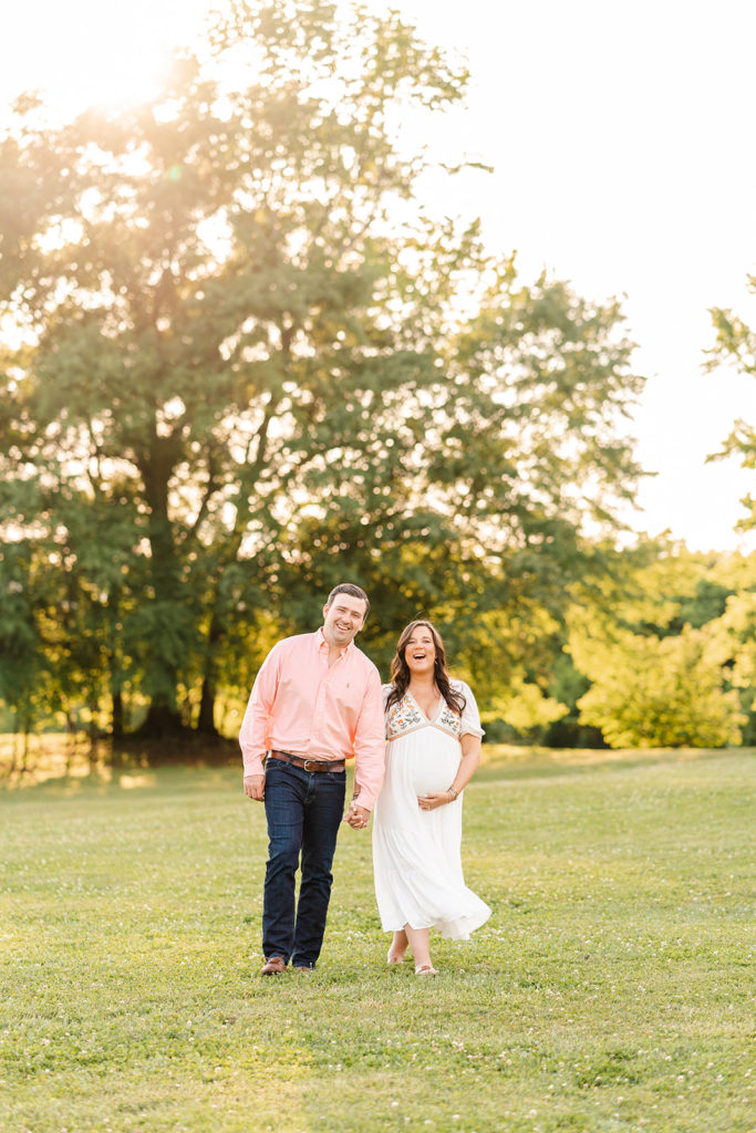 Chattanooga maternity photographer, Chattanooga photo spot Greenway Farms, couple posing walking