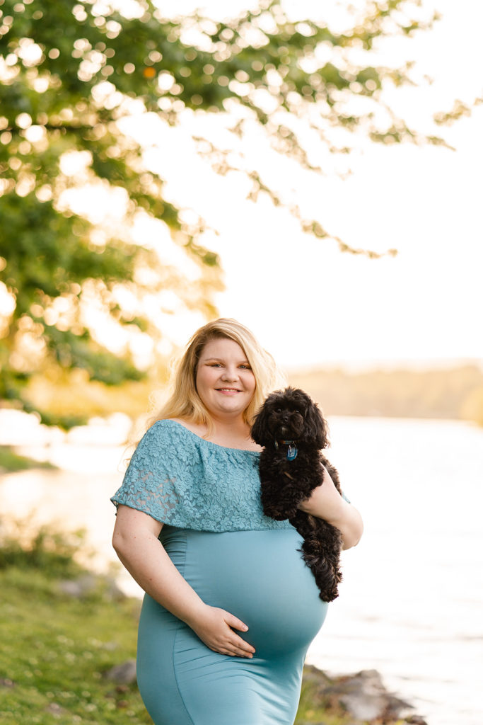 Chattanooga Maternity photography - mother to Be -Chester Frost Park Photo Session- Pregnant mother posing with dog