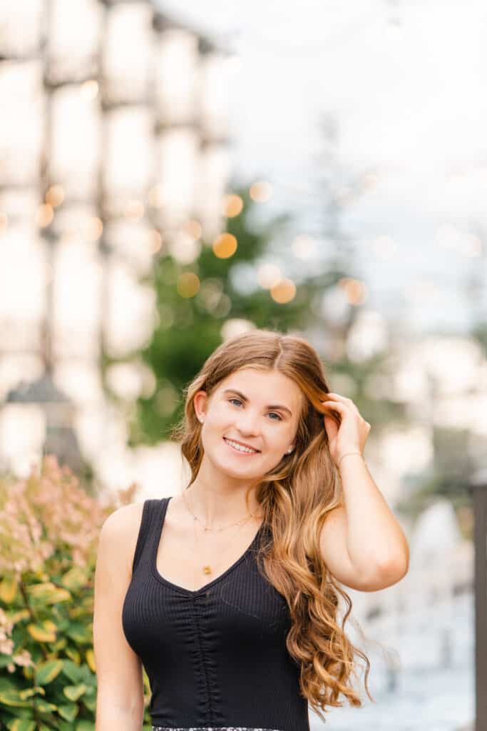 Senior portrait at free photo spot at West Village Downtown.