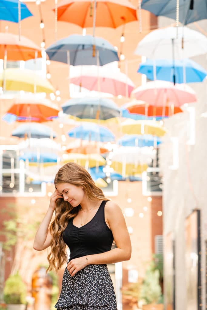 Senior Girl Posing Downtown in West Village in Chattanooga TN Umbrella Alley