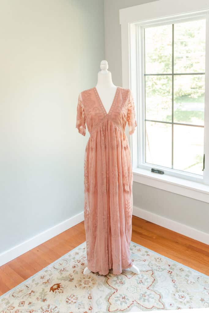 Blush maternity dress for photoshoots or client closet