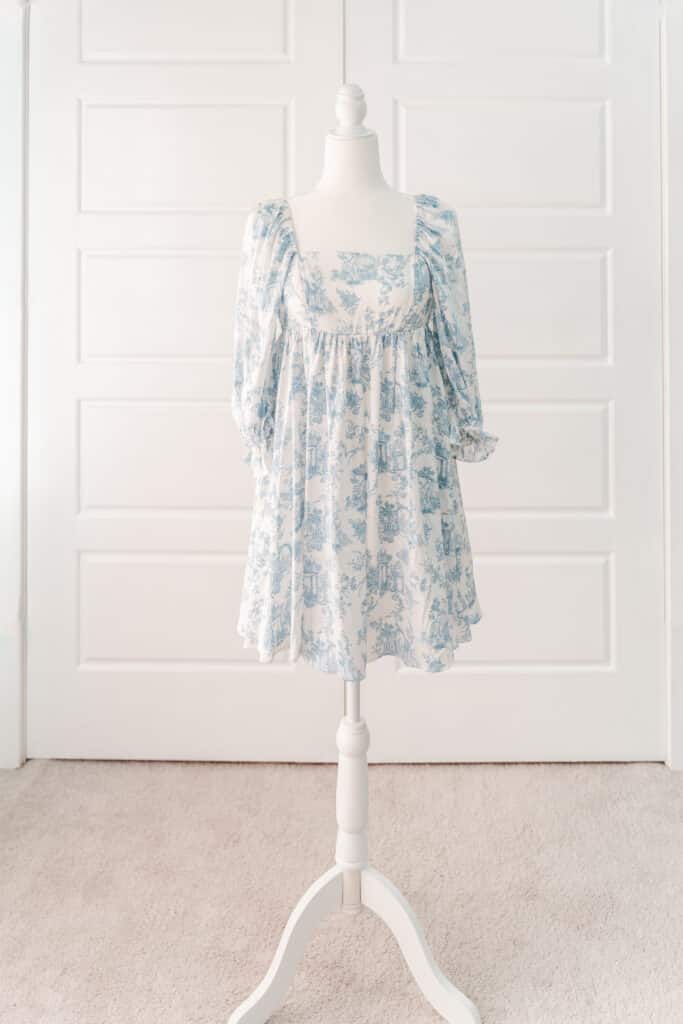Blue and white baby doll dress for photoshoot
