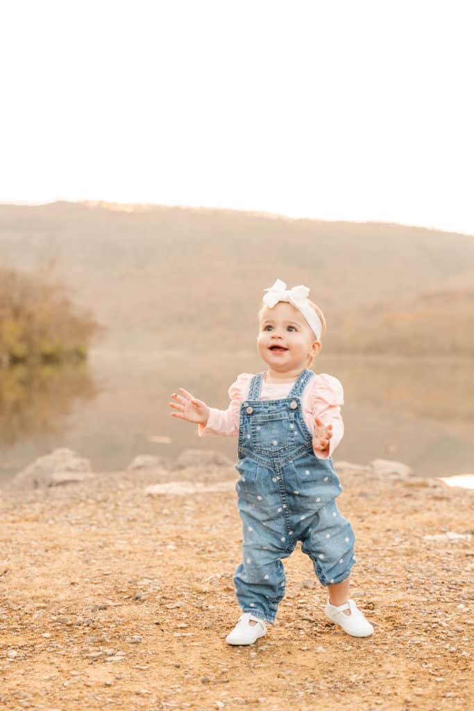 Baby girl 1 year milestone portraits at Tennessee River