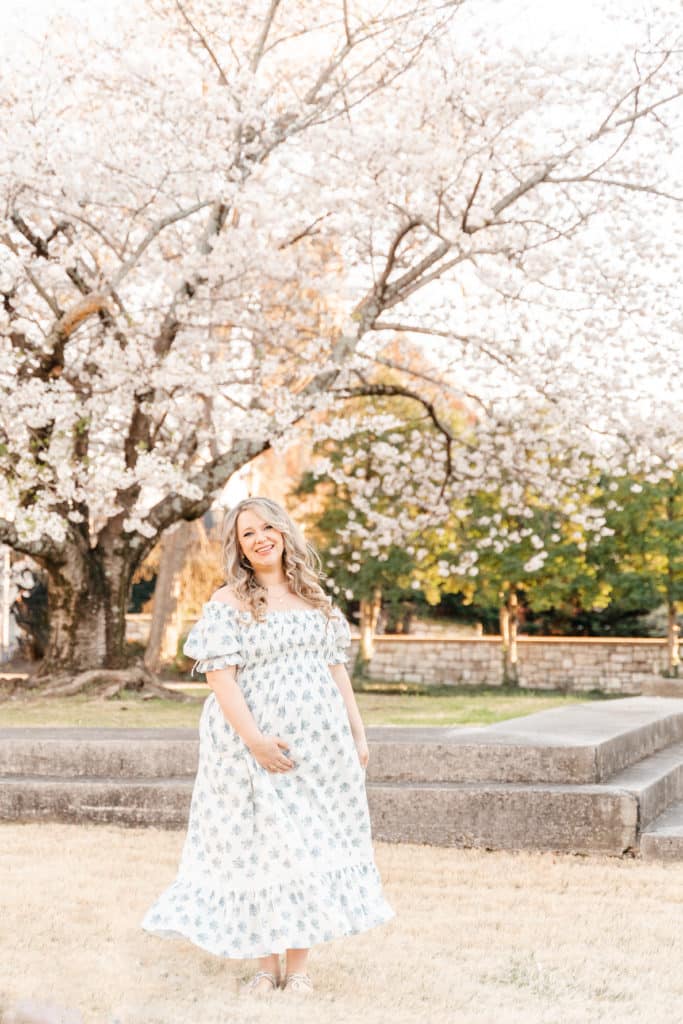 Tennessee cherry blossoms maternity photography