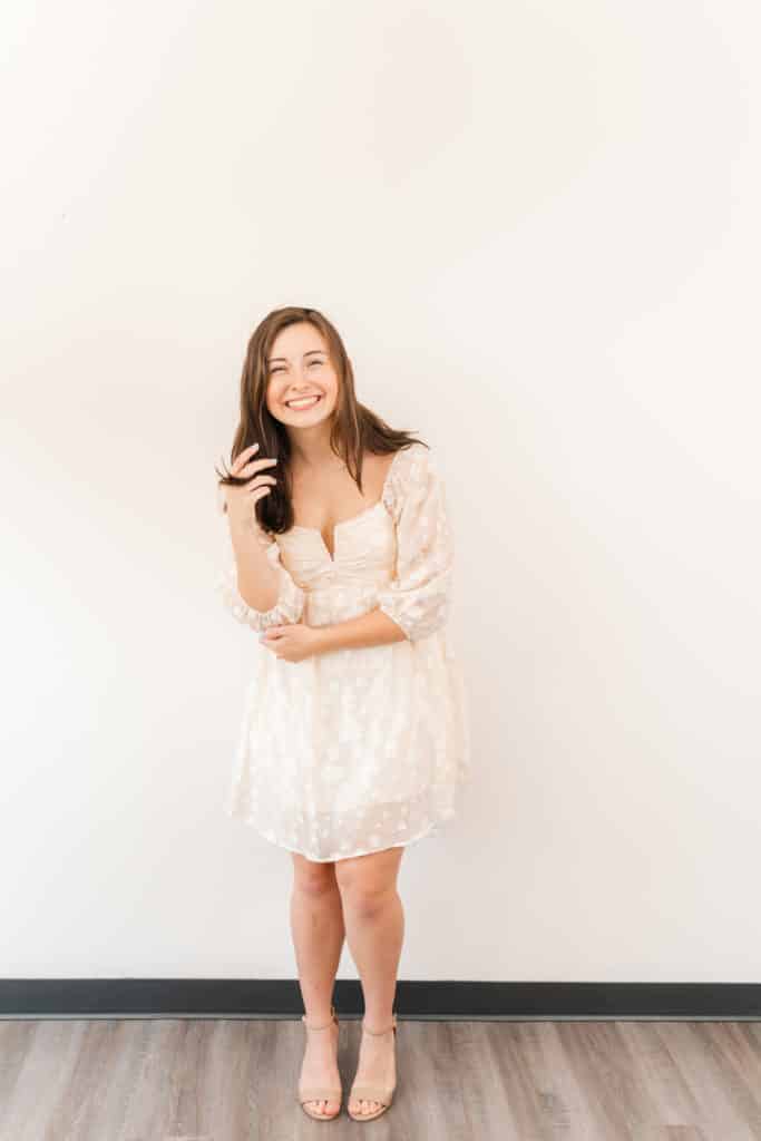 Cream mini dress for photography session, chattanooga photography client closet