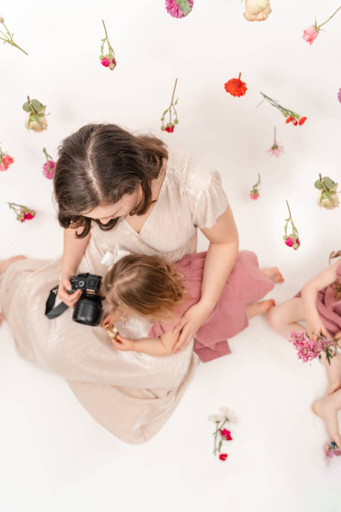 hanging flower Valentine's photoshoot.