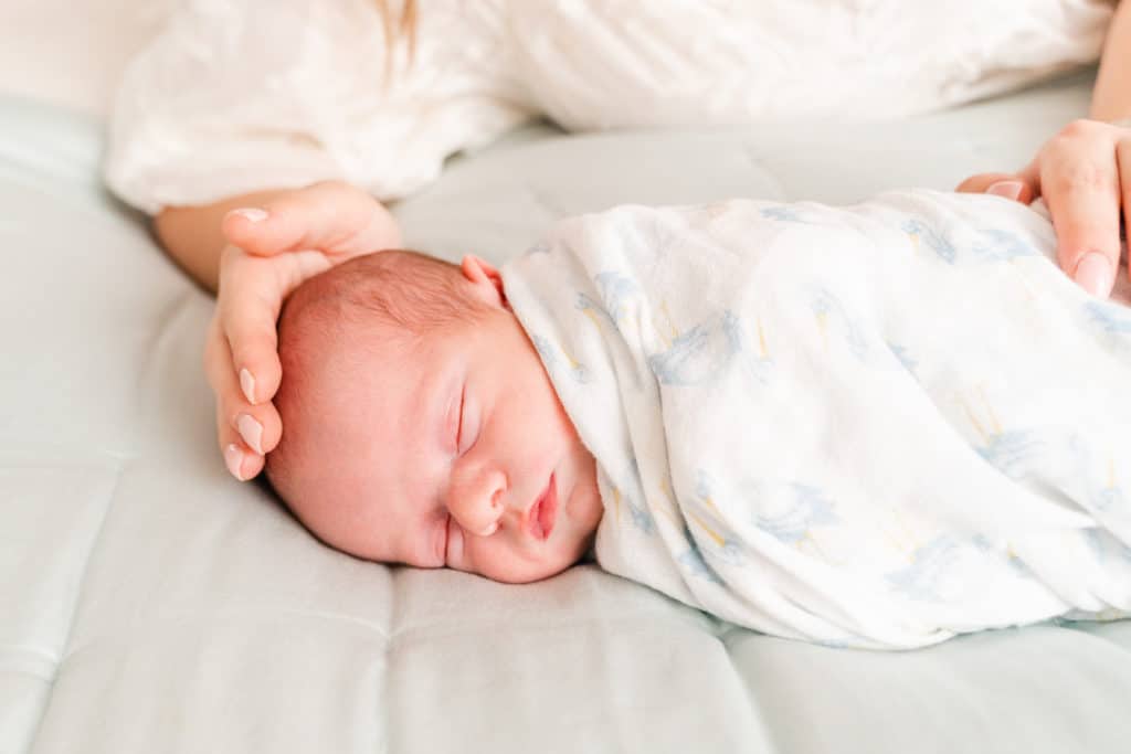 Close up photo of baby boy during neutral Chattanooga newborn photography session