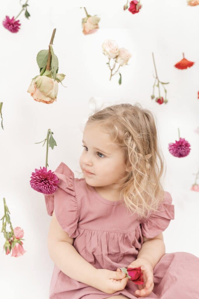 hanging flower Valentine's photoshoot.