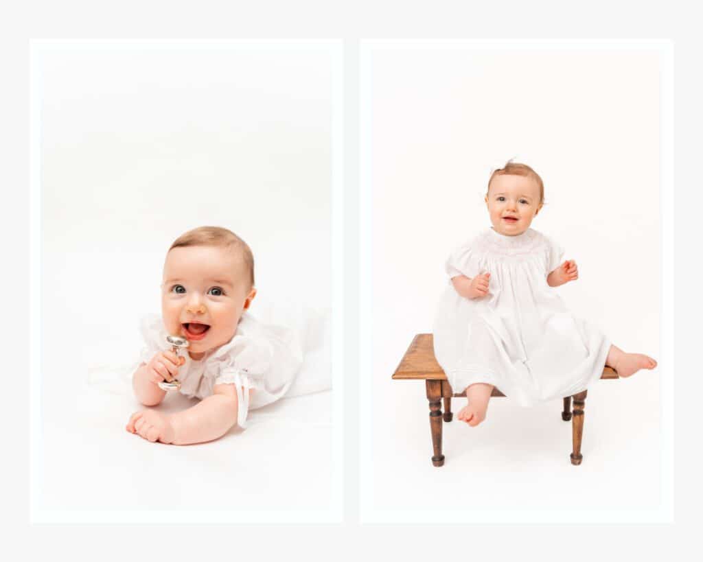 portraits near me. Images of girl at 6 months and 12 months milestones for composite image.