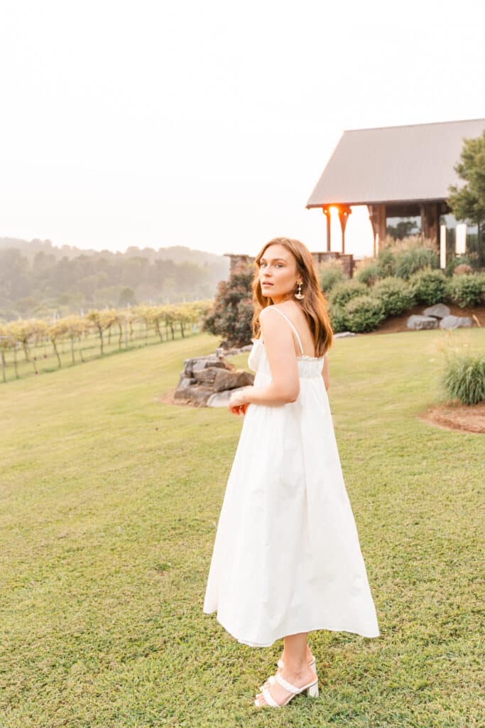 Feminine white dress from Chattanooga boutique Savannah Taylor branding photoshoot