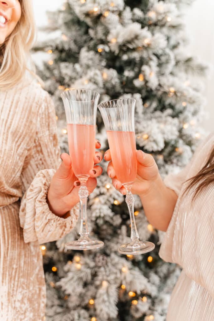Models offer cheers at Christmas Party brand photography session