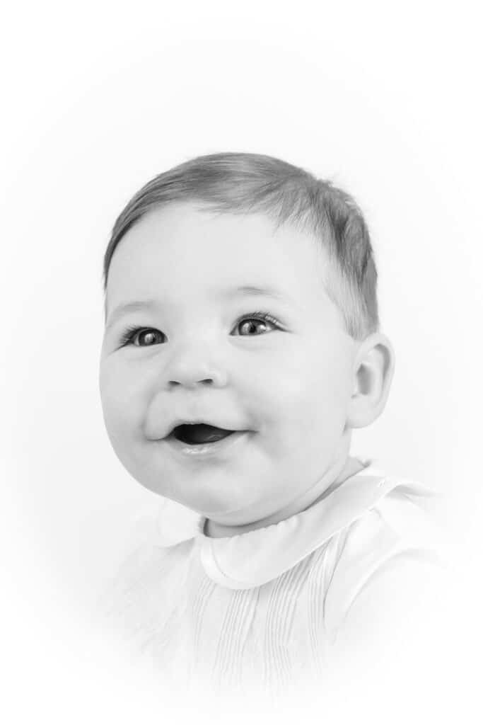 Portrait of baby boy in black and white. 